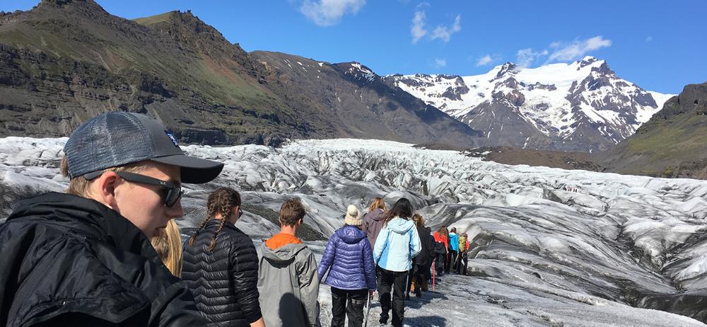 Students hiking on glacier in Iceland, photo by Brendan Lutes
